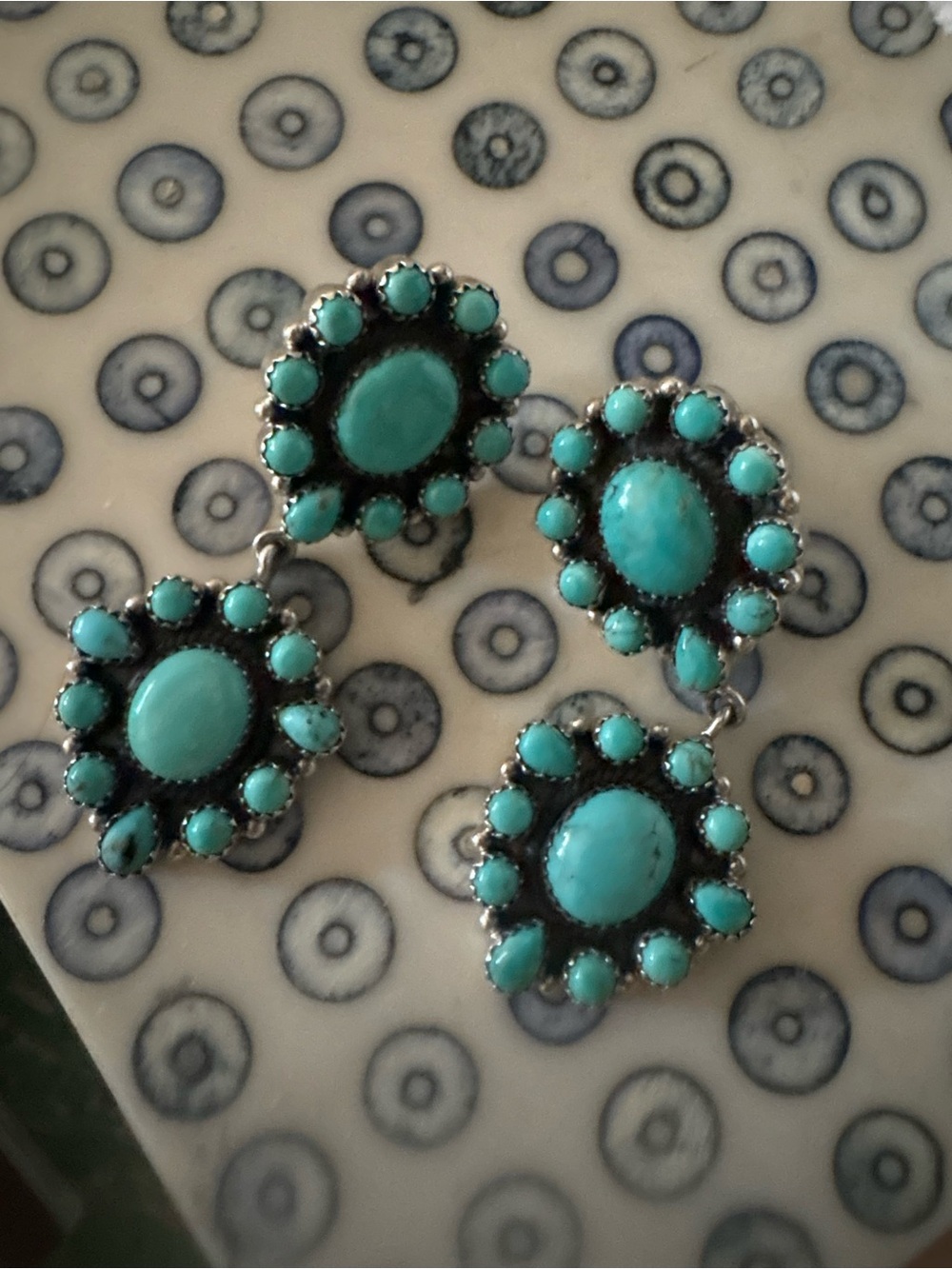 Turquoise Cluster 2 Tier Dangle Earrings - Women Jewelry